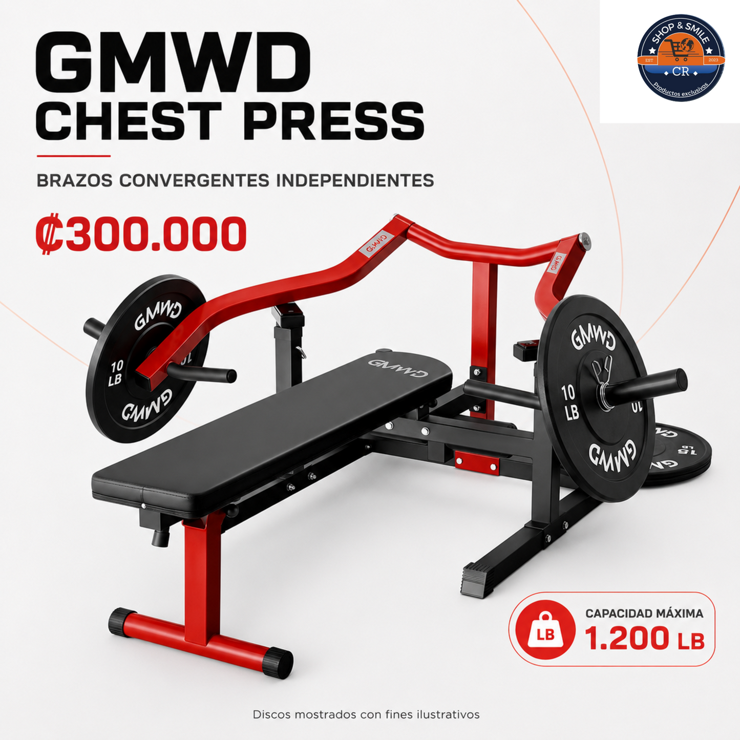Máquina GMWD 1050 lb para press de pecho con banco ajustable