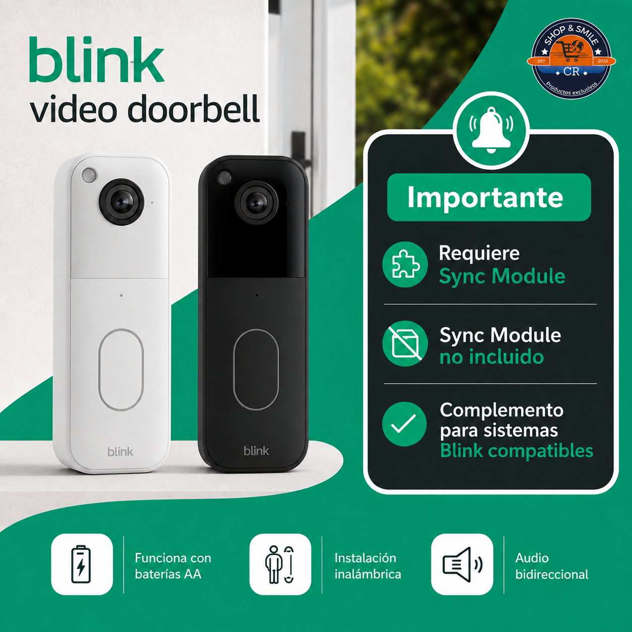 Blink Video Doorbell con video en vivo y audio bidireccional para mirar y hablar desde el teléfono.