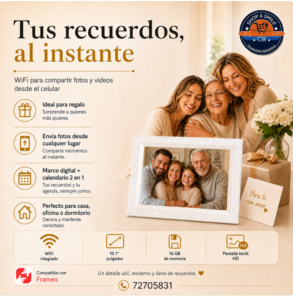 Marco digital LOVCUBE Frameo de 10,1″ con Wi‑Fi y calendario