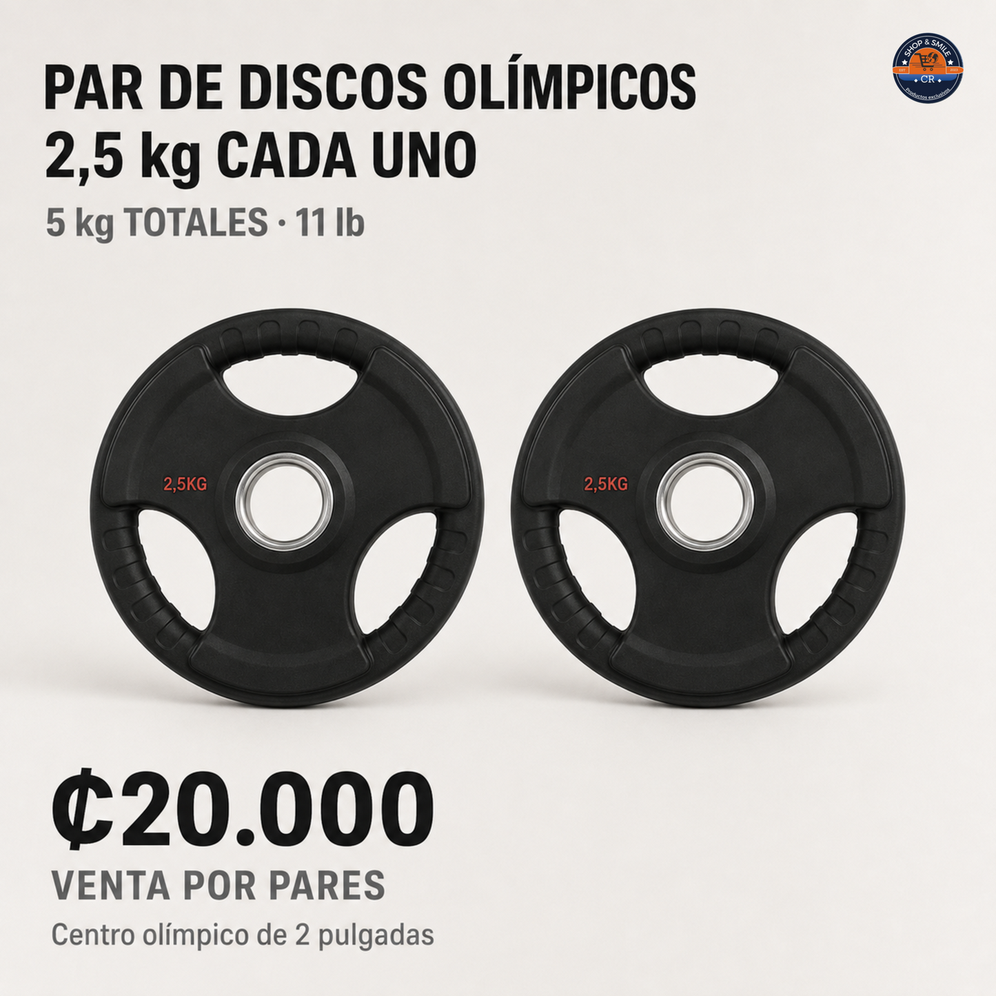 Par de discos olímpicos de hierro recubiertos de hule – 2 pulgadas