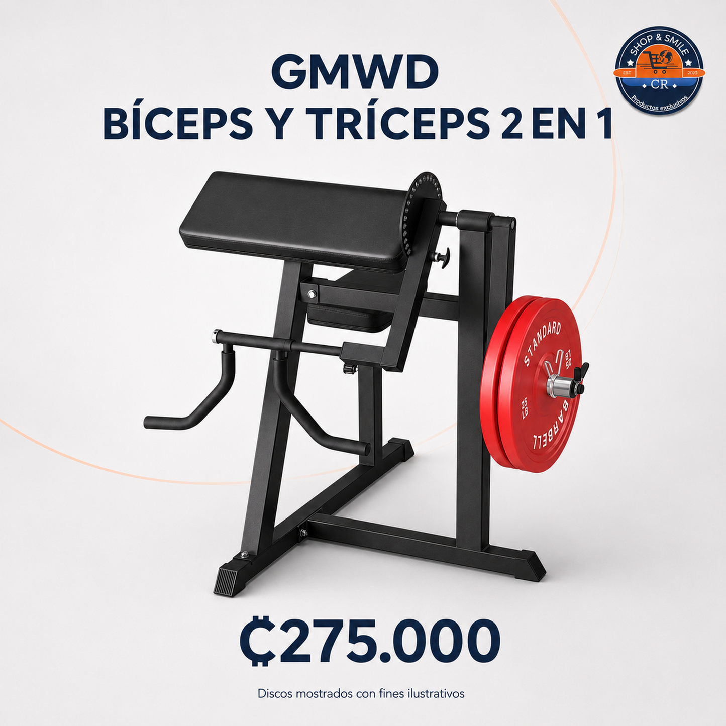 Máquina GMWD 2 en 1 para bíceps y tríceps con carga de discos