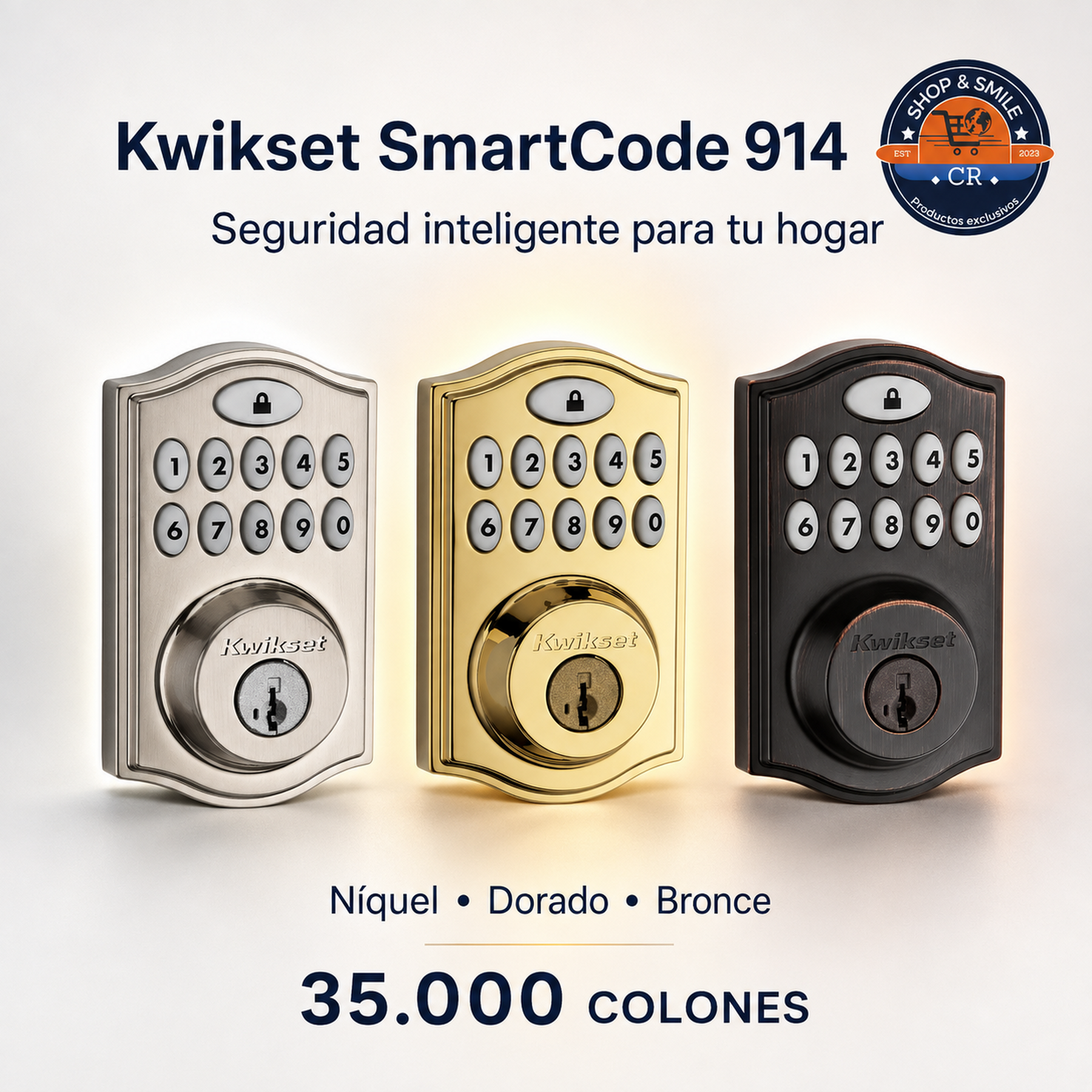 Kwikset SmartCode 914. Cuenta con teclado iluminado, hasta 30 códigos personalizados, bloqueo automático y conectividad Zigbee para integrarlo con un sistema de hogar inteligente compatible