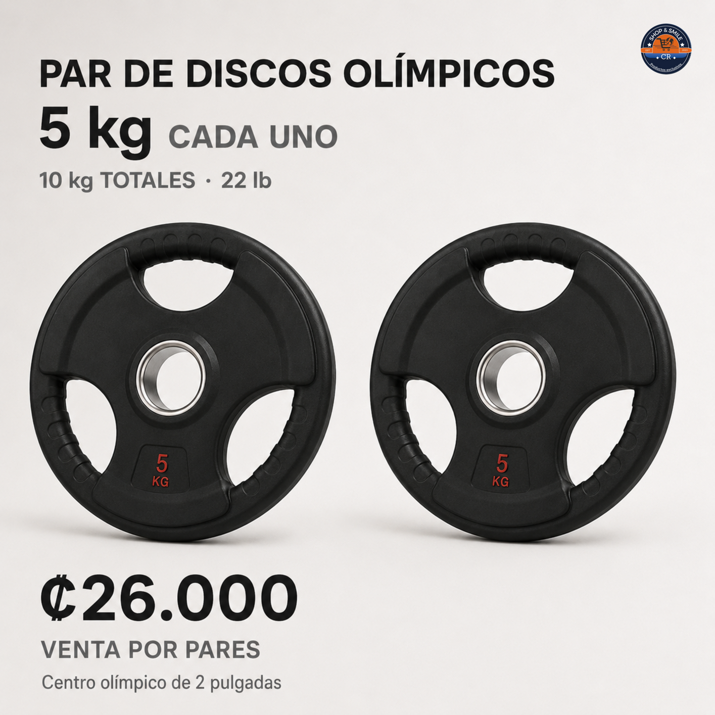 Par de discos olímpicos de hierro recubiertos de hule – 2 pulgadas