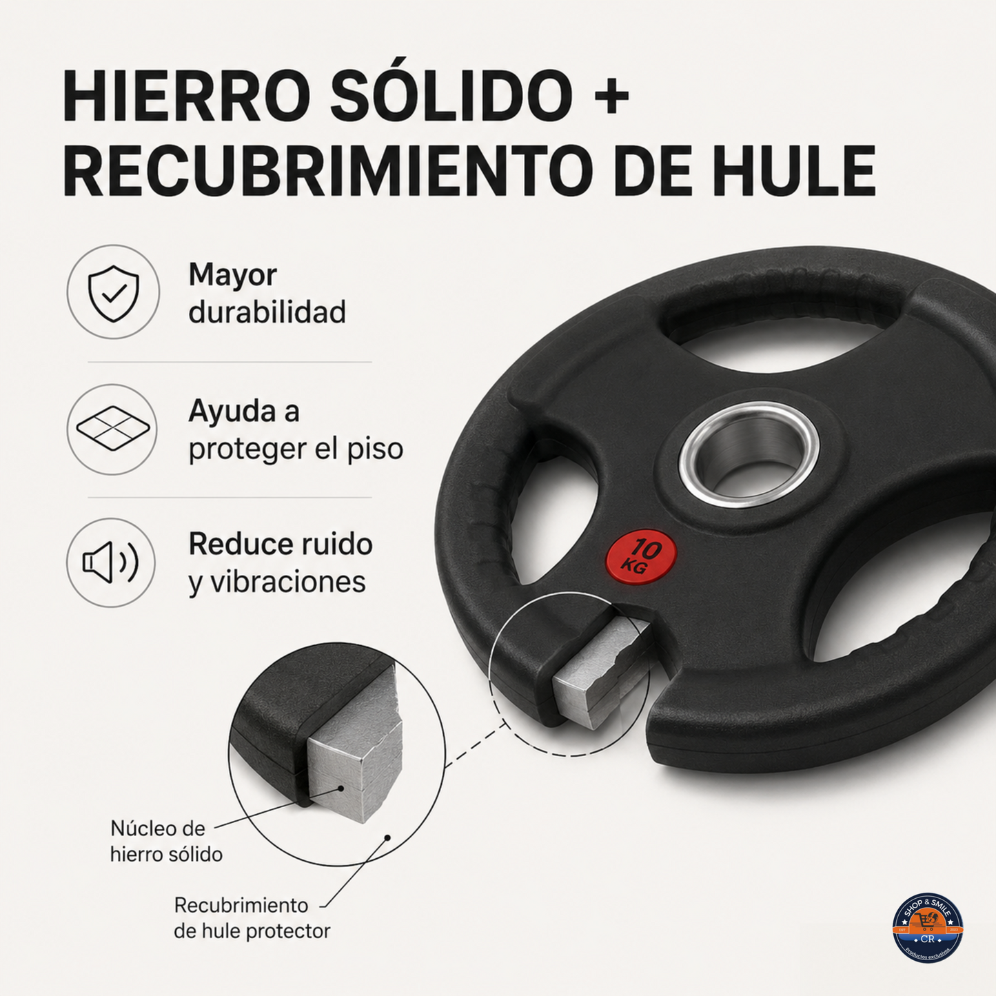Par de discos olímpicos de hierro recubiertos de hule – 2 pulgadas