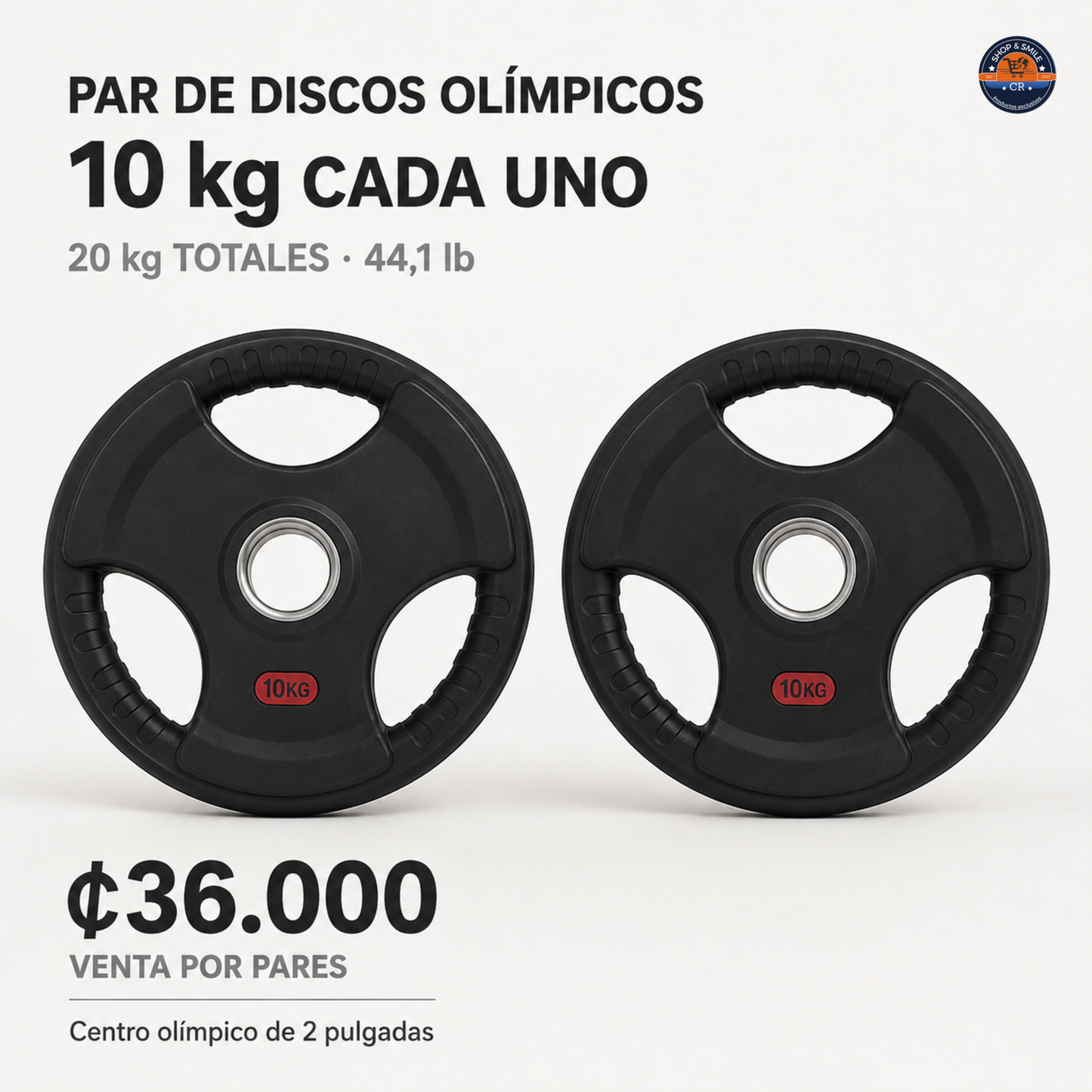 Par de discos olímpicos de hierro recubiertos de hule – 2 pulgadas