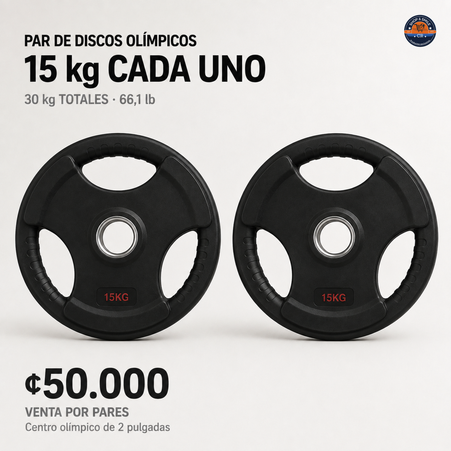 Par de discos olímpicos de hierro recubiertos de hule – 2 pulgadas