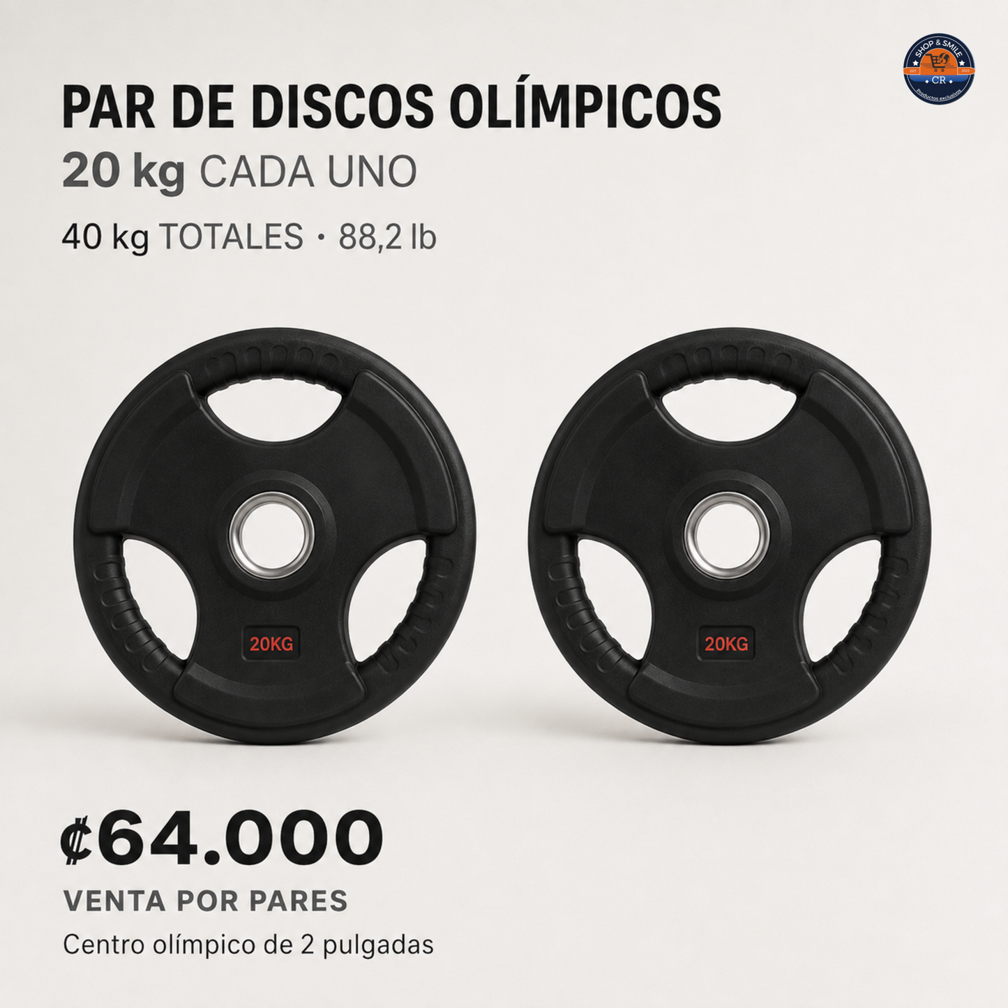Par de discos olímpicos de hierro recubiertos de hule – 2 pulgadas