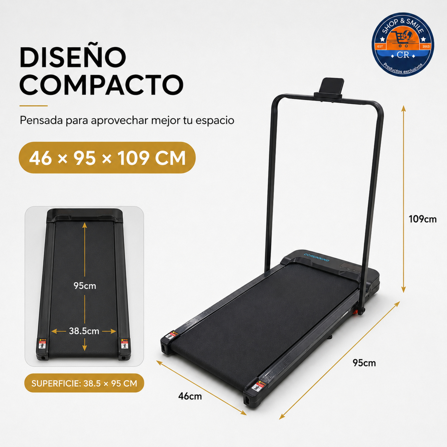 Caminadora eléctrica compacta con inclinación manual