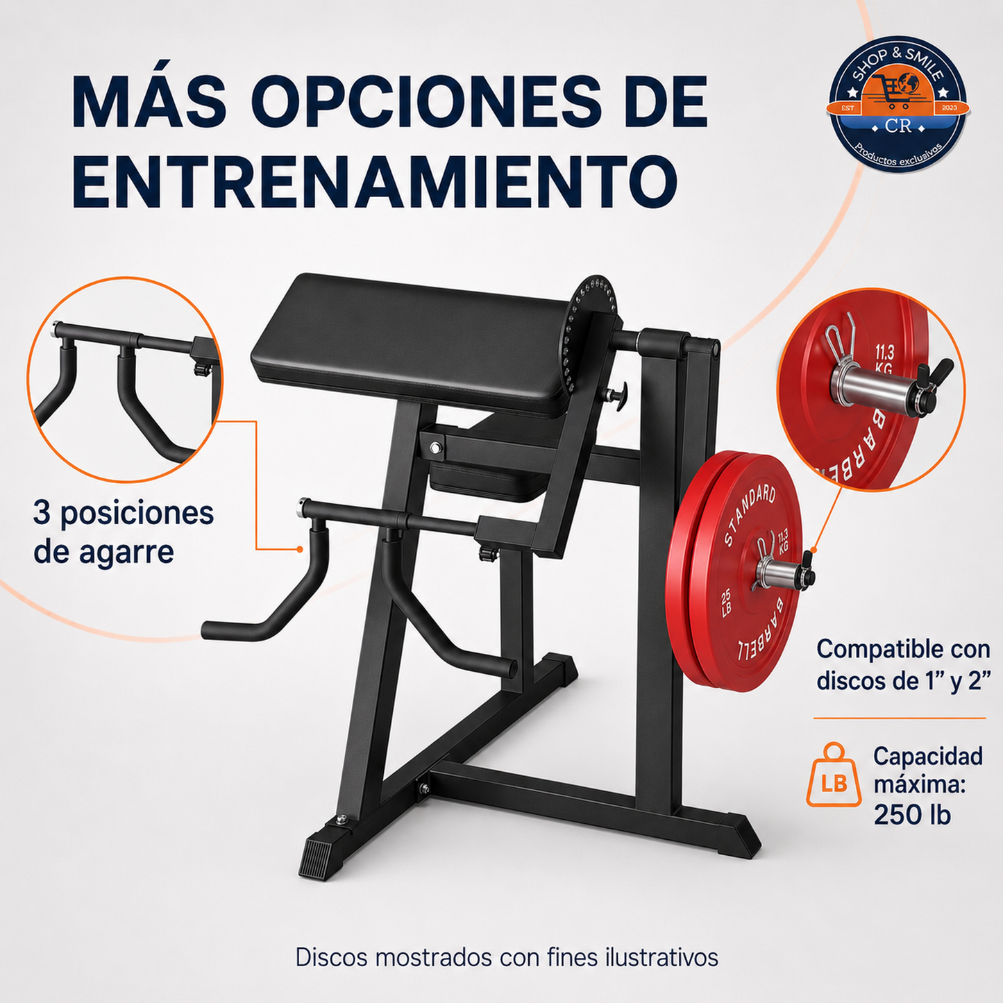 Máquina GMWD 2 en 1 para bíceps y tríceps con carga de discos