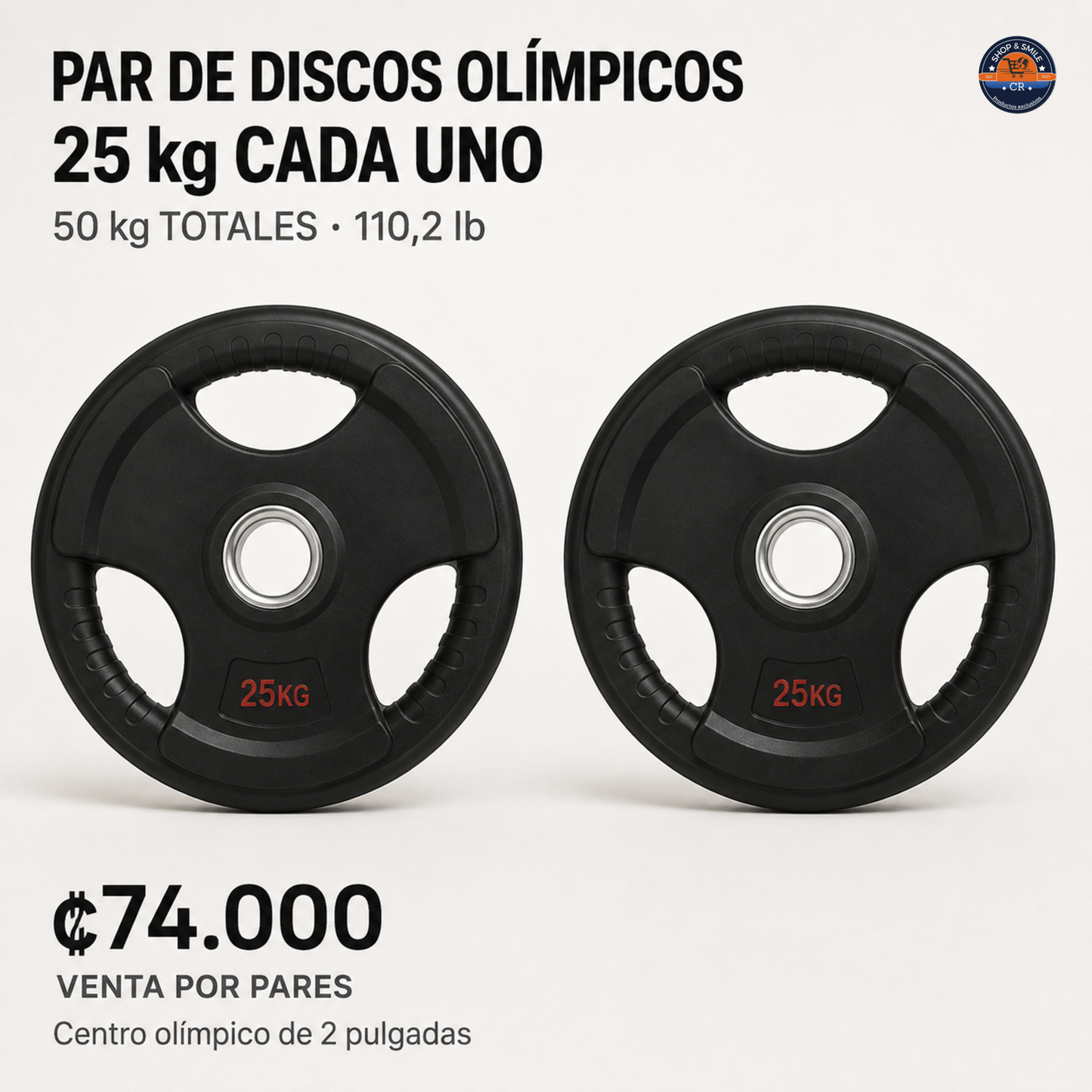 Par de discos olímpicos de hierro recubiertos de hule – 2 pulgadas
