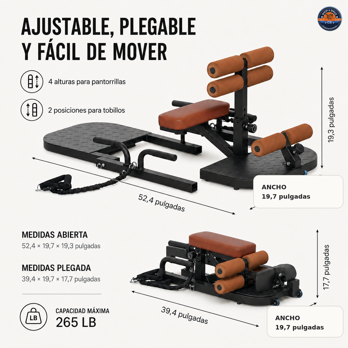 Máquina Soozier Plegable para Sentadilla Sissy y Empuje de Cadera