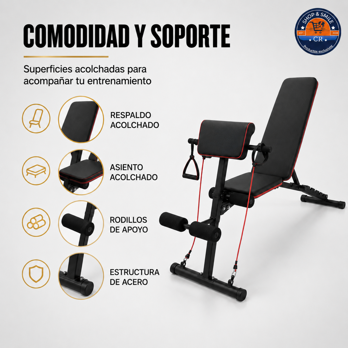 Banco multifuncional ajustable para ejercicios 4 en 1