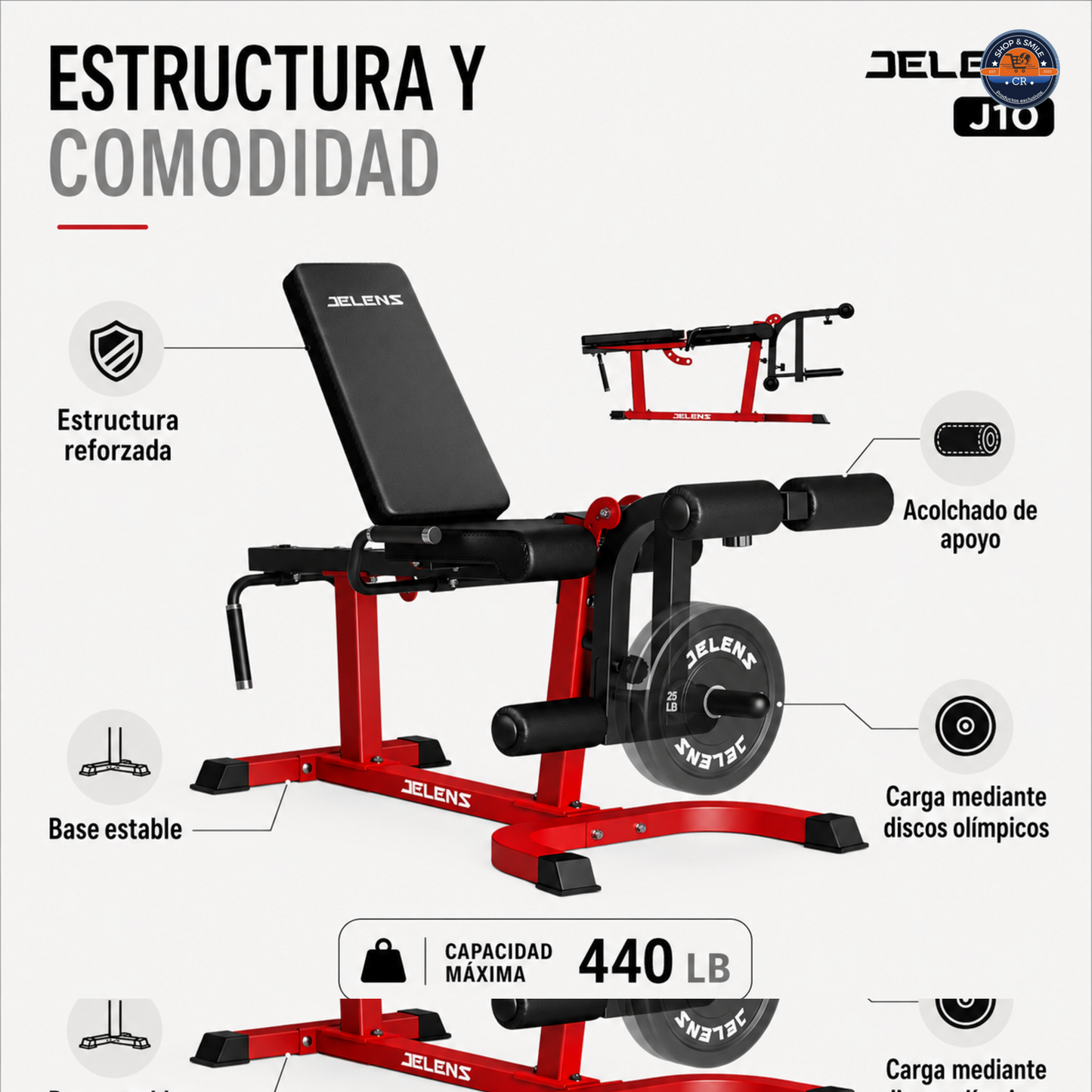 Máquina JELENS J10 para extensión y curl de piernas