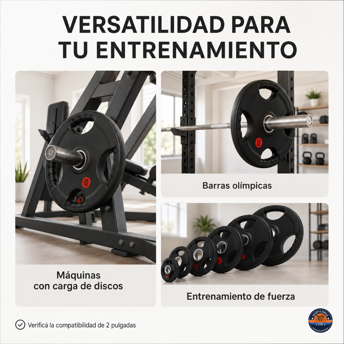 Par de discos olímpicos de hierro recubiertos de hule – 2 pulgadas
