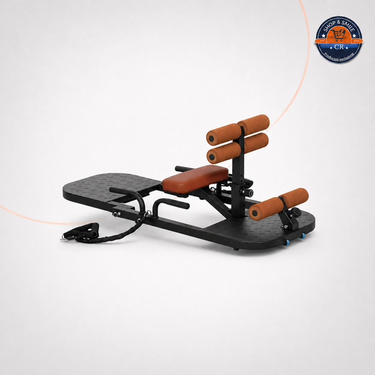 Máquina Soozier plegable para sentadilla sissy y empuje de cadera en color negro y café