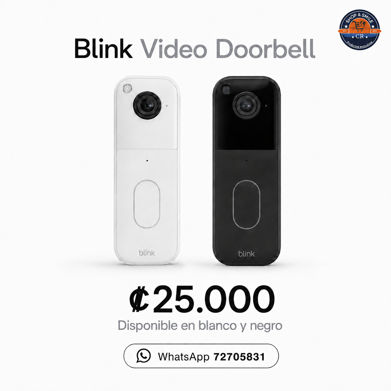Blink Video Doorbell disponible en color blanco y negro con precio de 25000 colones en Shop and Smile Costa Rica