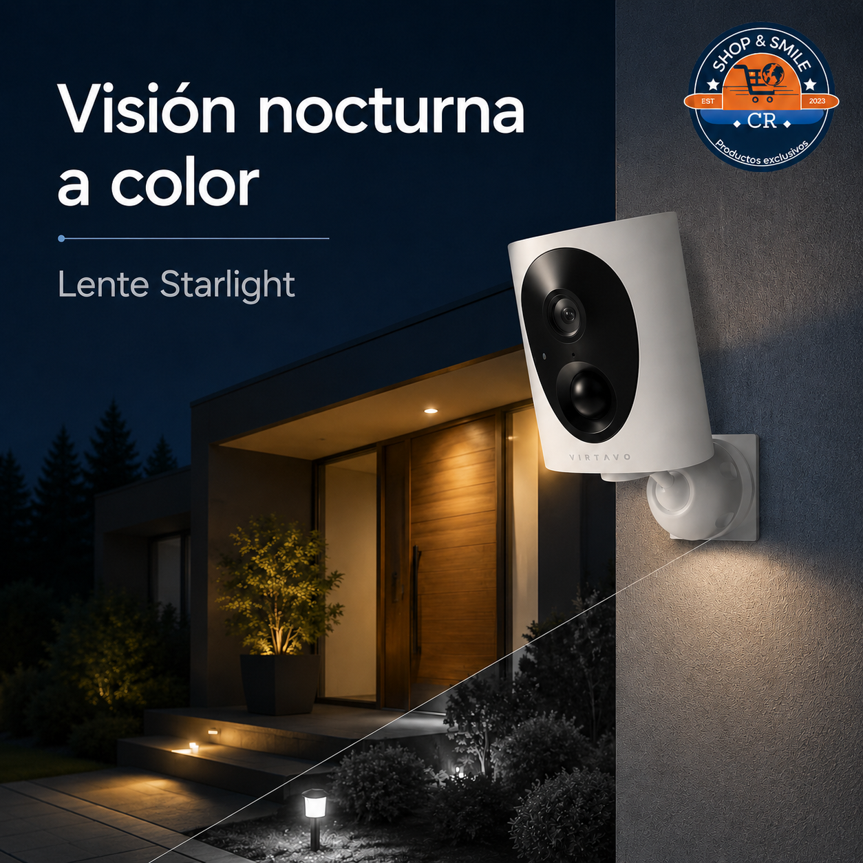 Cámara VIRTAVO con lente Starlight y visión nocturna a color para vigilar durante la noche