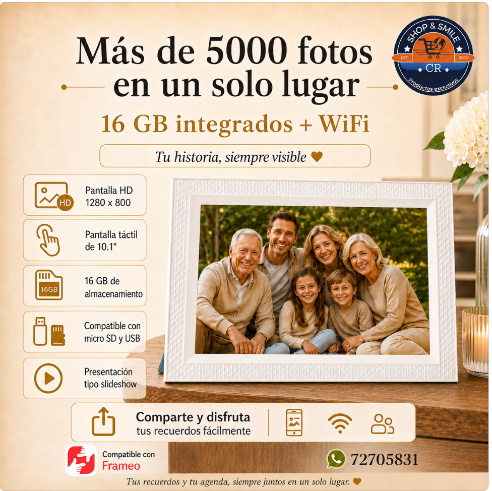 Marco digital LOVCUBE Frameo de 10,1″ con Wi‑Fi y calendario