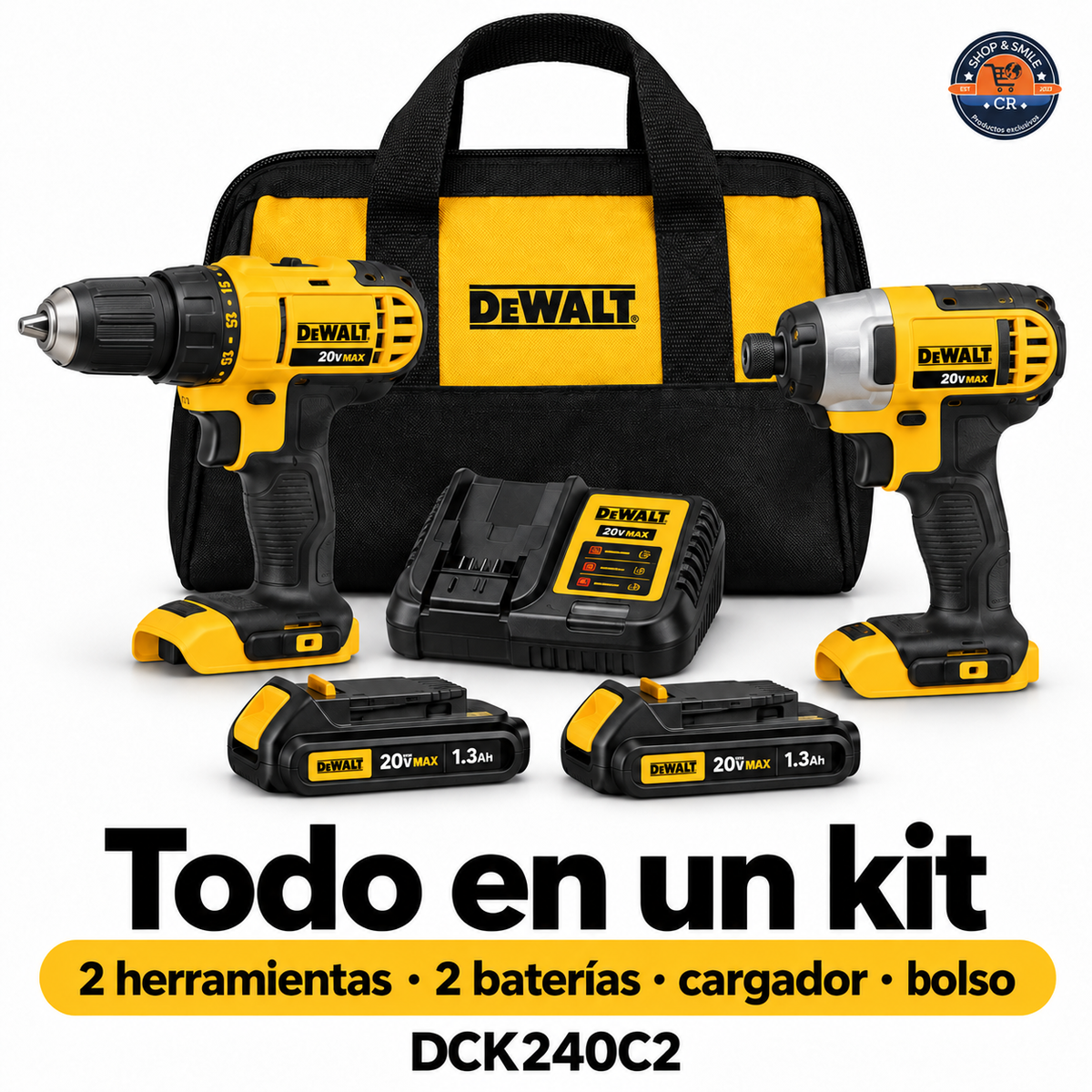 Combo DEWALT 20V MAX de taladro y atornillador de impacto con 2 baterías