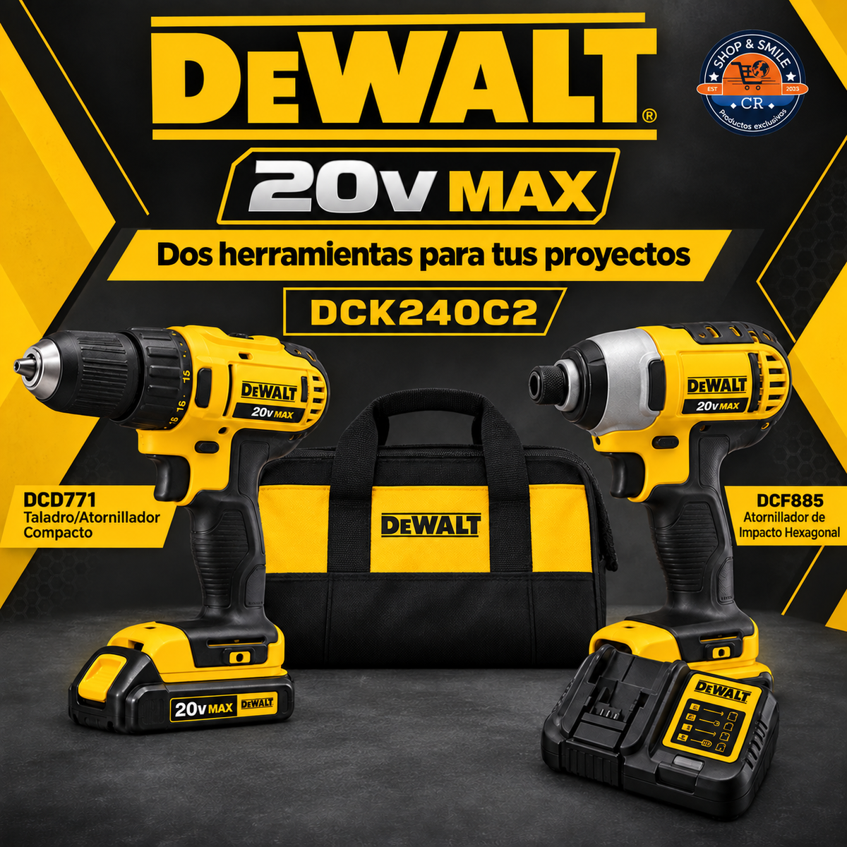 Combo DEWALT 20V MAX de taladro y atornillador de impacto con 2 baterías