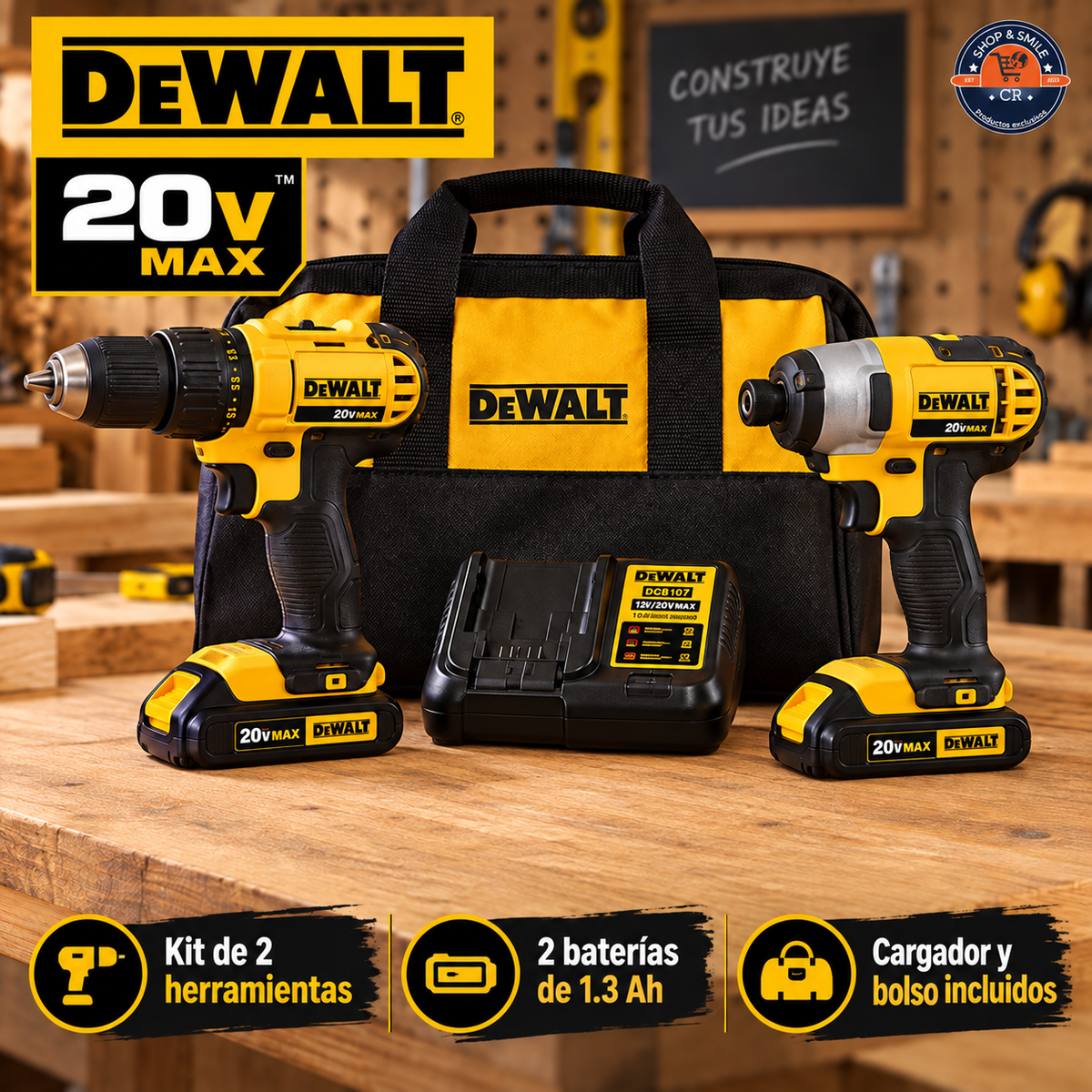 Combo DEWALT 20V MAX de taladro y atornillador de impacto con 2 baterías