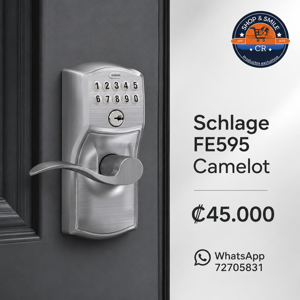 Cerradura Electrónica Schlage Keypad Lever Camelot Flex-Lock – Cromo Satinado