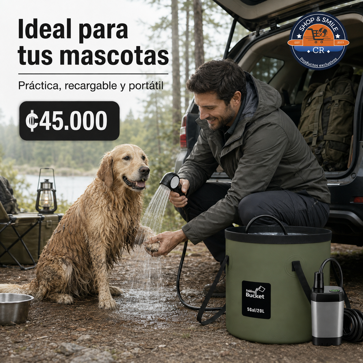 Ducha portátil ELZONYX 6000 mAh con pantalla LED y cubo plegable de 20 L
