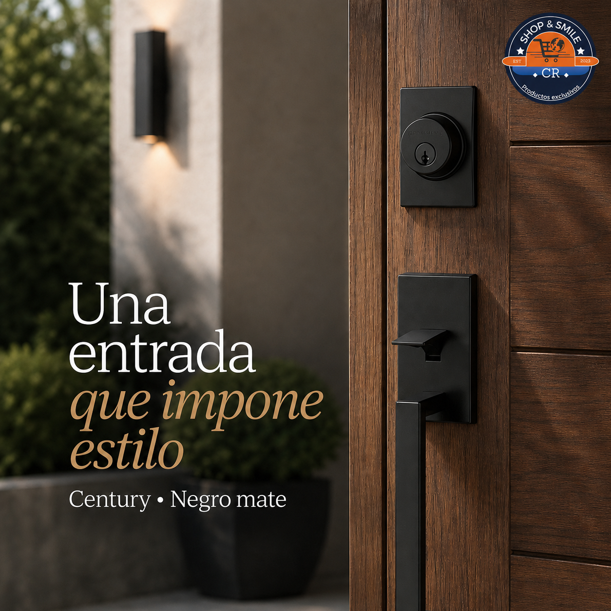 Schlage Century Juego de Manija y Cerrojo para Puerta Principal con Palanca Latitude, Negro Mate