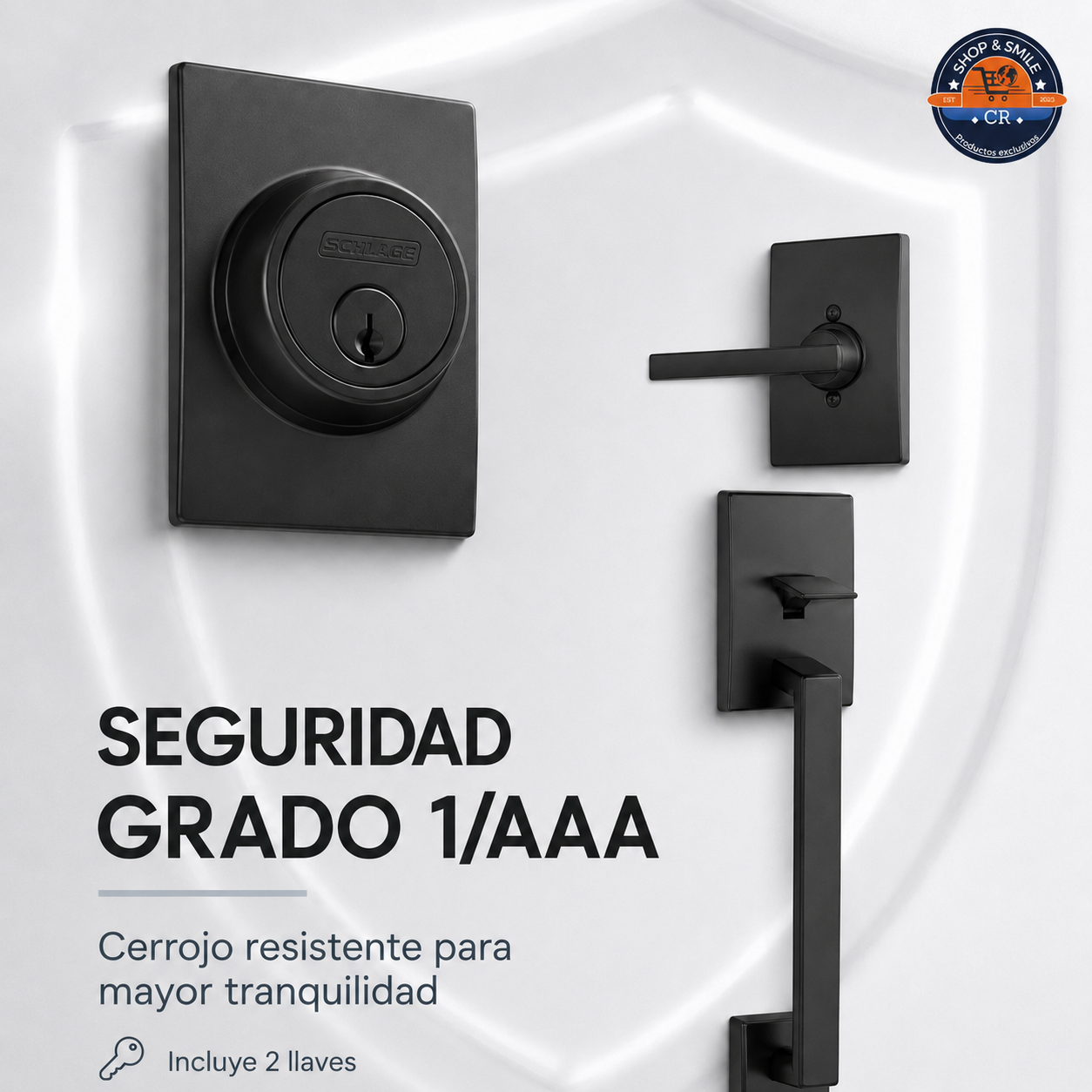Schlage Century Juego de Manija y Cerrojo para Puerta Principal con Palanca Latitude, Negro Mate
