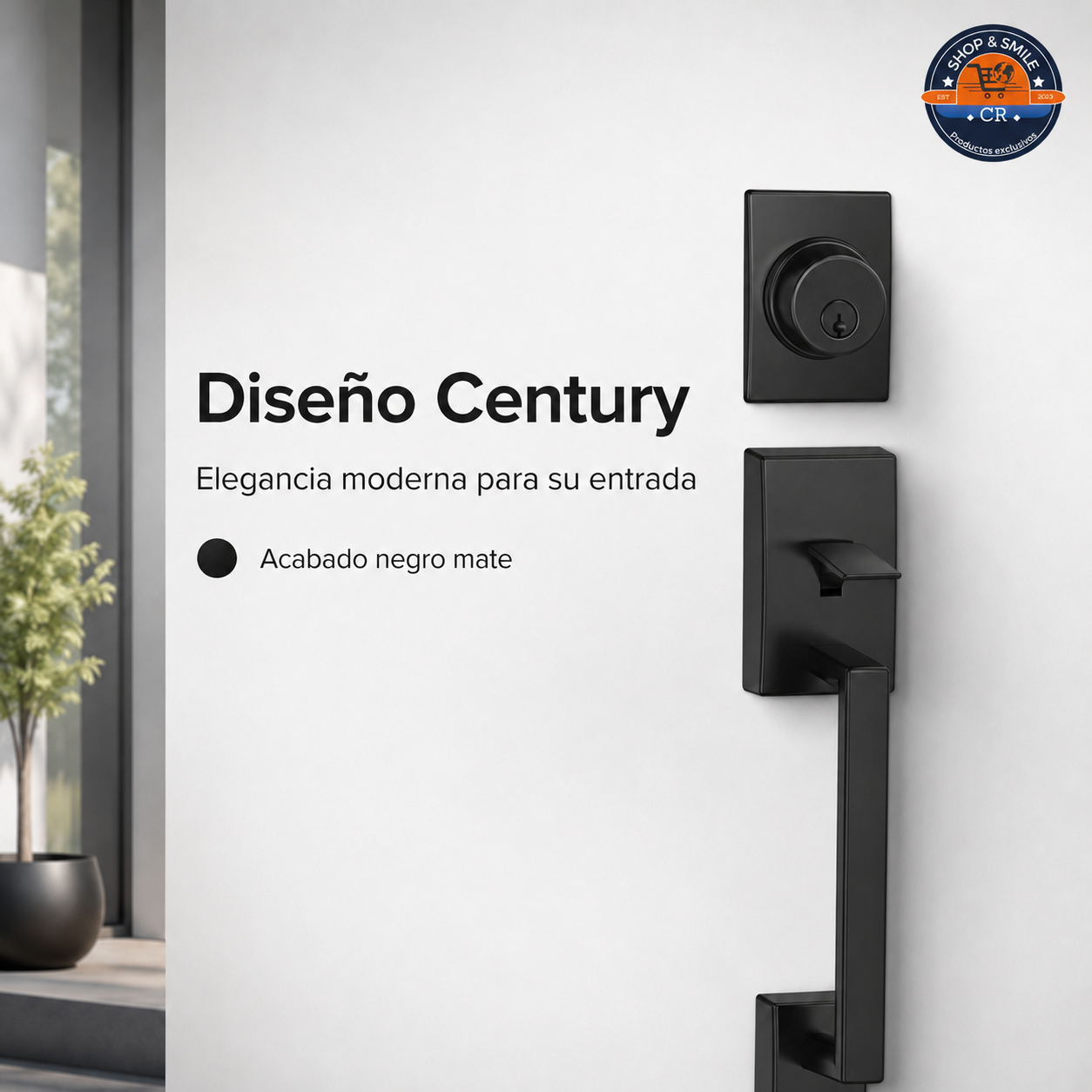 Schlage Century Juego de Manija y Cerrojo para Puerta Principal con Palanca Latitude, Negro Mate