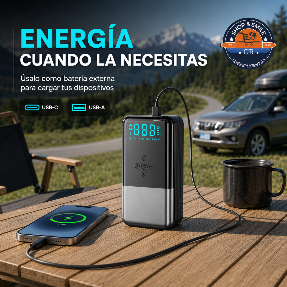Arrancador de Batería 8000A con Compresor 160 PSI y Batería Externa