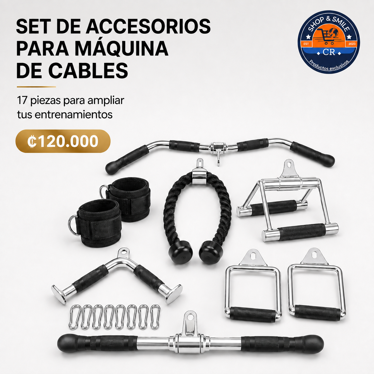 Set de 17 accesorios para máquina de cables
