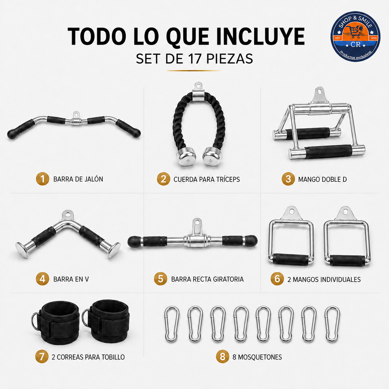 Set de 17 accesorios para máquina de cables