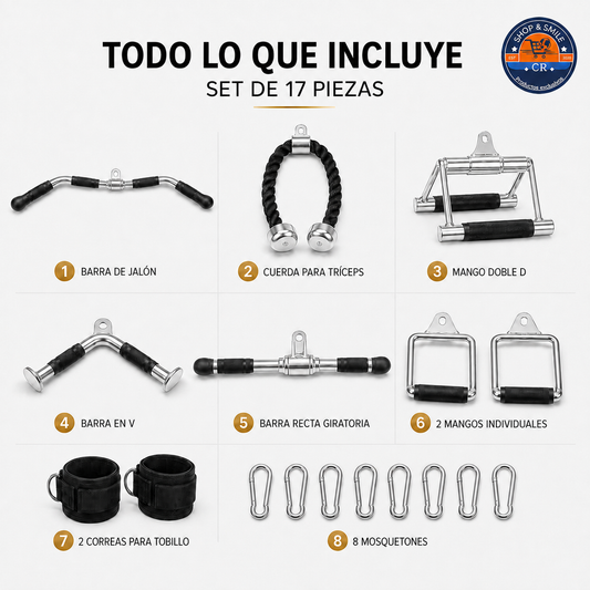 Set de 17 accesorios para máquina de cables