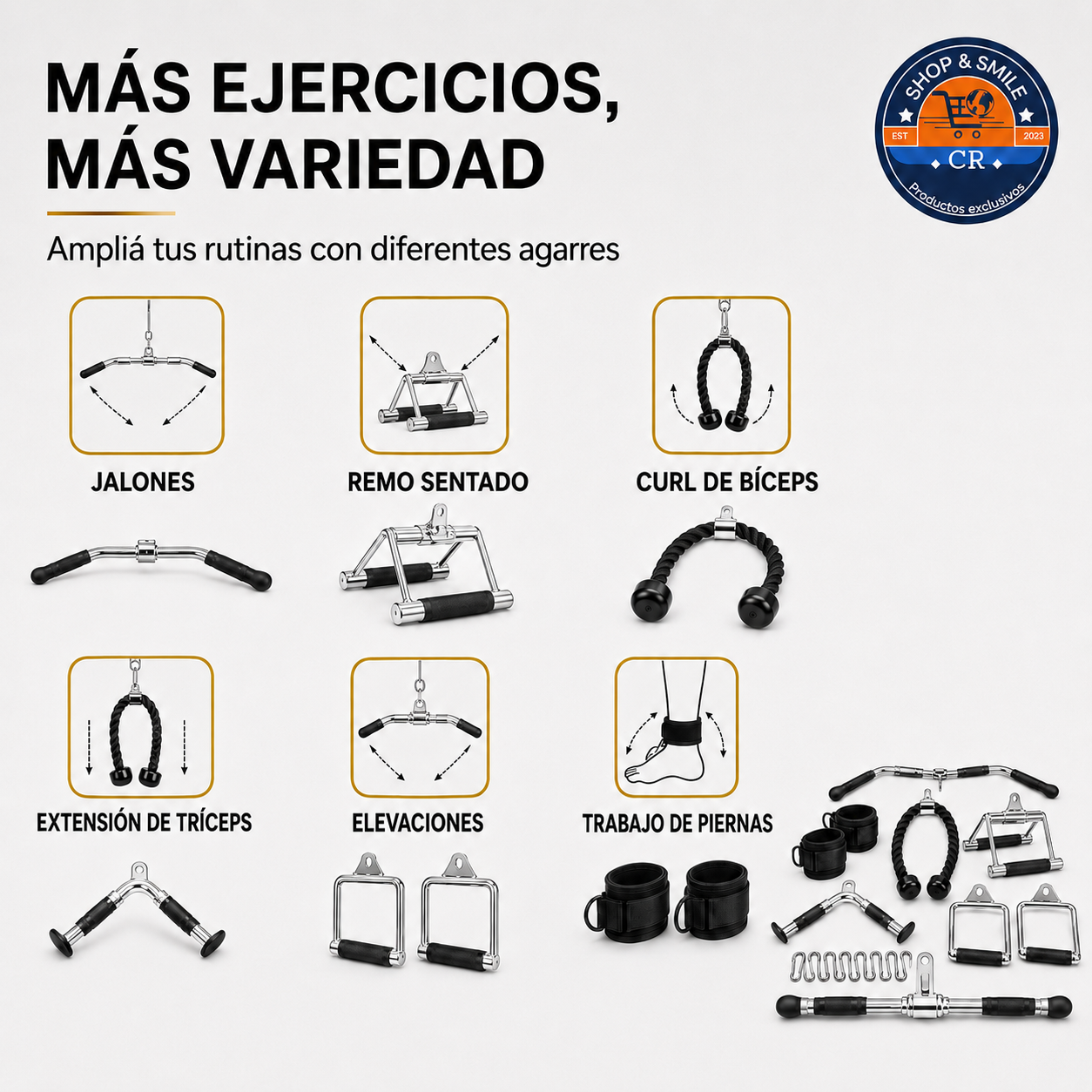 Set de 17 accesorios para máquina de cables