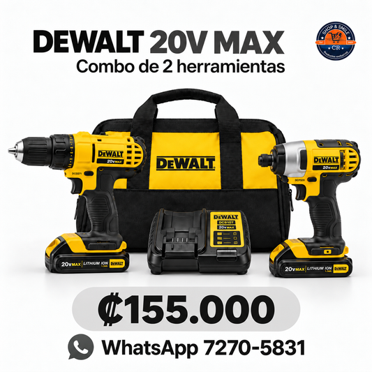 Combo DEWALT DCK240C2 con taladro, atornillador de impacto, dos baterías, cargador y bolso. Precio ₡155.000
