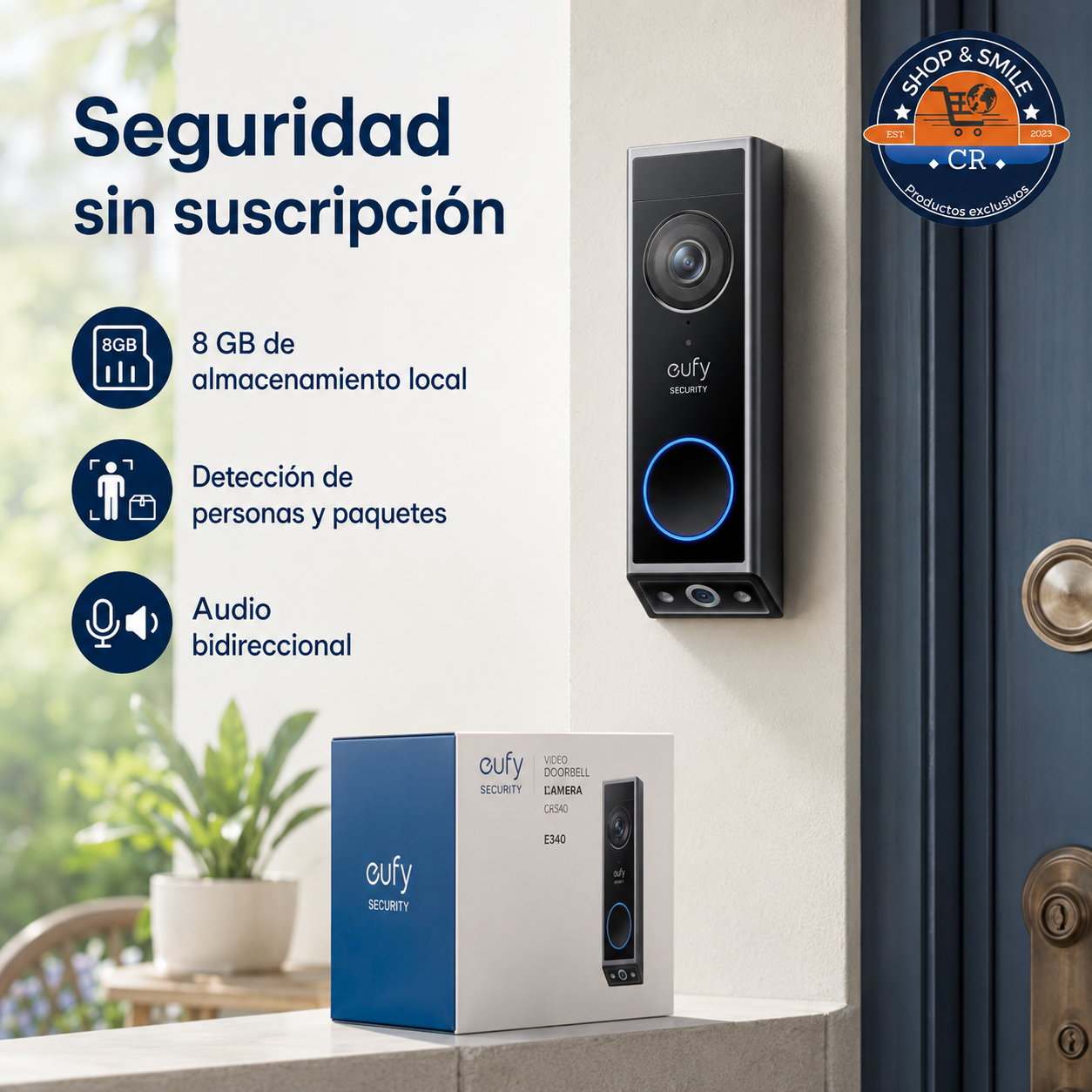 Timbre inteligente eufy E340 con batería recargable y opción de conexión por cable