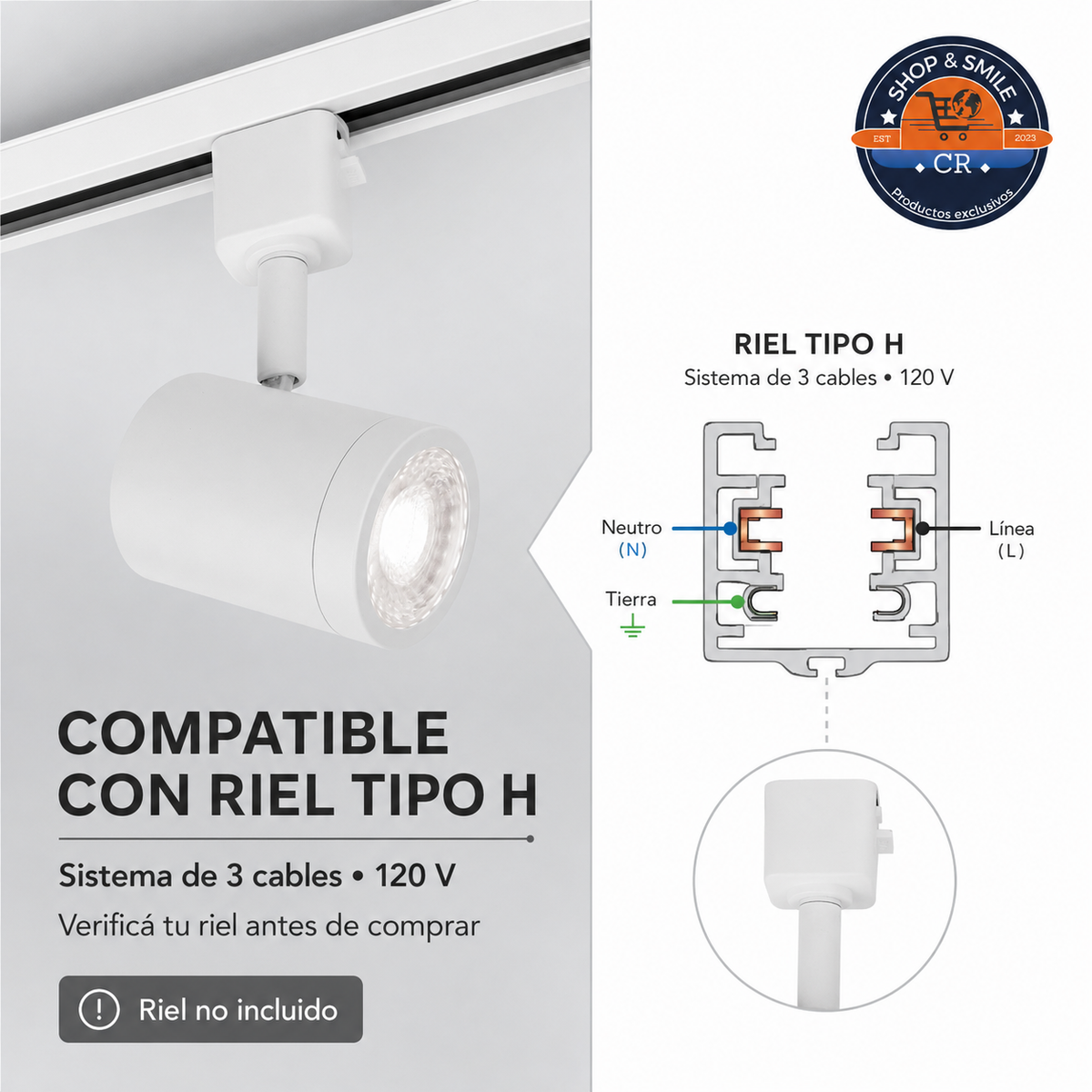 Cabezal de riel WAC Lighting Charge 8010 con movimiento horizontal de 350 grados e inclinación de 90 grados