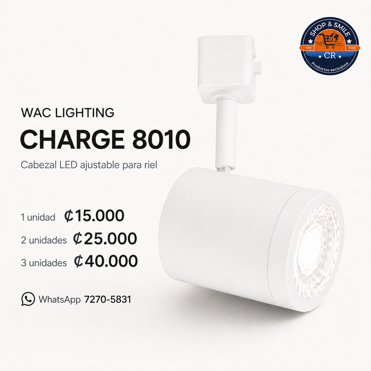Cabezal LED WAC Lighting Charge 8010 blanco con ofertas de una, dos y tres unidades en Costa Rica
