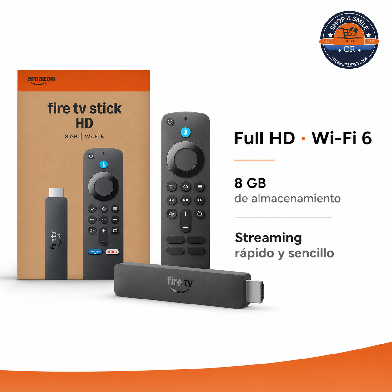 Amazon Fire TV Stick HD con resolución Full HD, Wi Fi 6 y 8 GB de almacenamiento