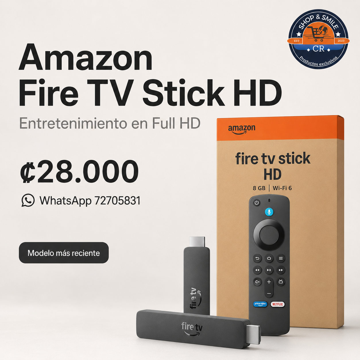 Amazon Fire TV Stick HD con control por voz Alexa, precio de 28000 colones y WhatsApp 88369327