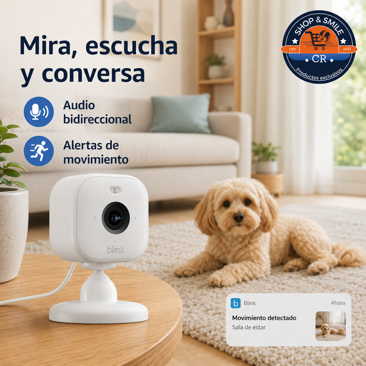 Cámara Blink Mini 2 compatible con Alexa para observar video en vivo mediante comandos de voz