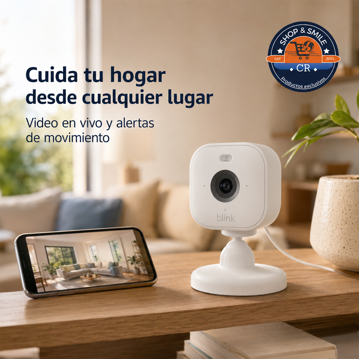 Cámara Blink Mini 2 con video en vivo y alertas de movimiento para vigilar el hogar desde cualquier lugar, costa rica
