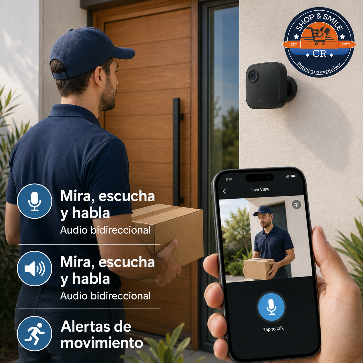 Cámara Blink Outdoor 4 inalámbrica instalada en el exterior con batería de hasta dos años Costa Rica