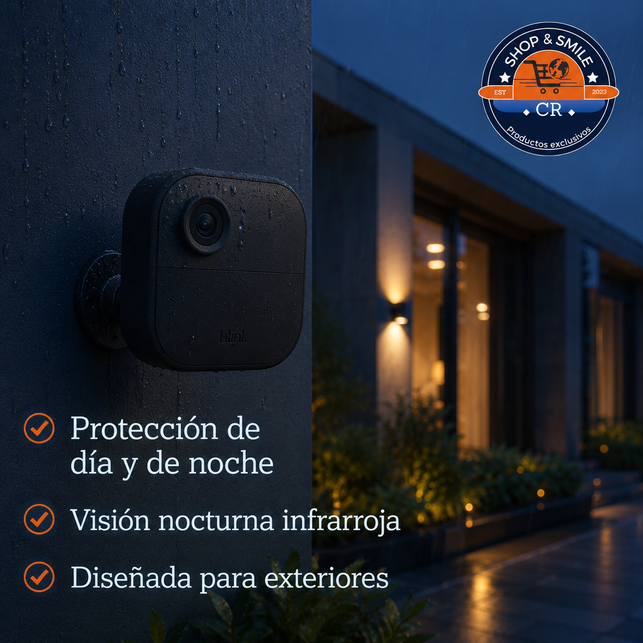 Cámara Blink Outdoor 4 inalámbrica instalada en el exterior con batería de hasta dos años