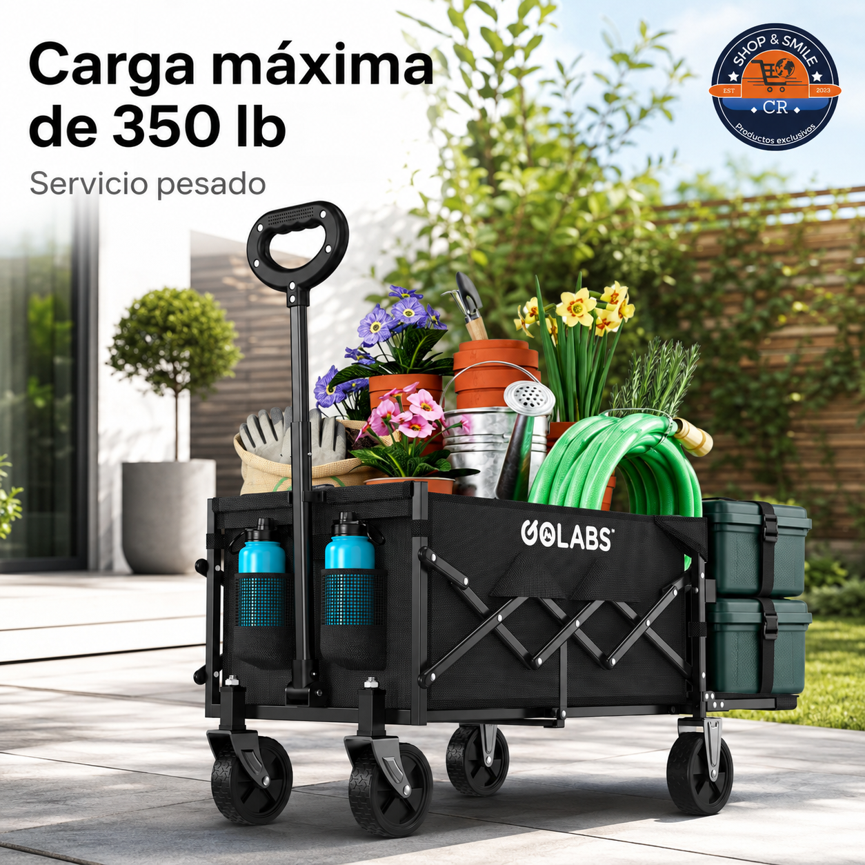 Carrito vagón GOLABS con ruedas de doble rodamiento para una dirección suave y flexible.