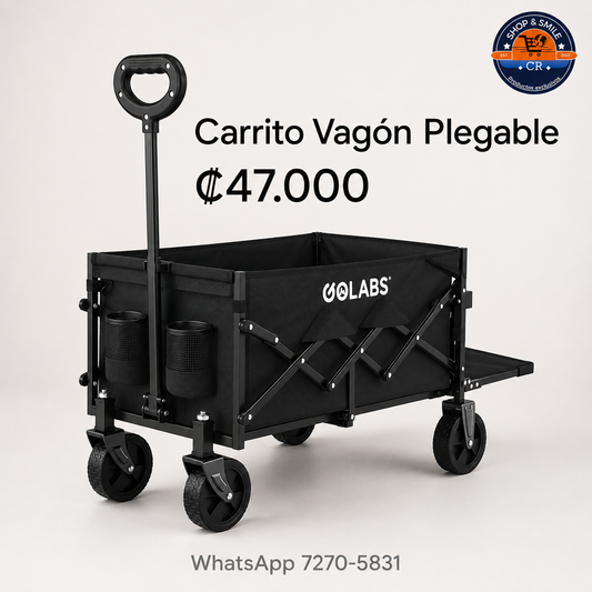 Carrito vagón plegable GOLABS negro con almacenamiento expandible, precio de 47.000 colones.