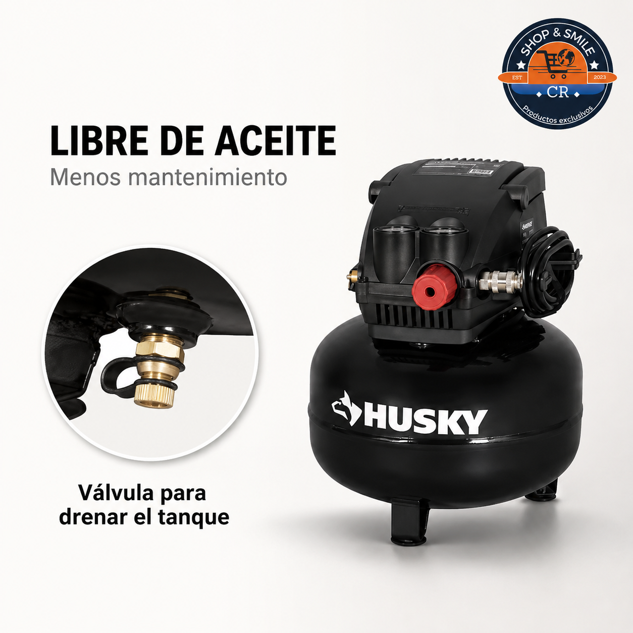 Compresor Husky de un tercio de HP con flujo de aire de 0,65 SCFM a 90 PSI