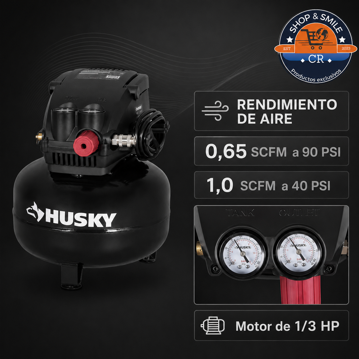 Compresor de aire Husky libre de aceite con válvula para drenar el tanque
