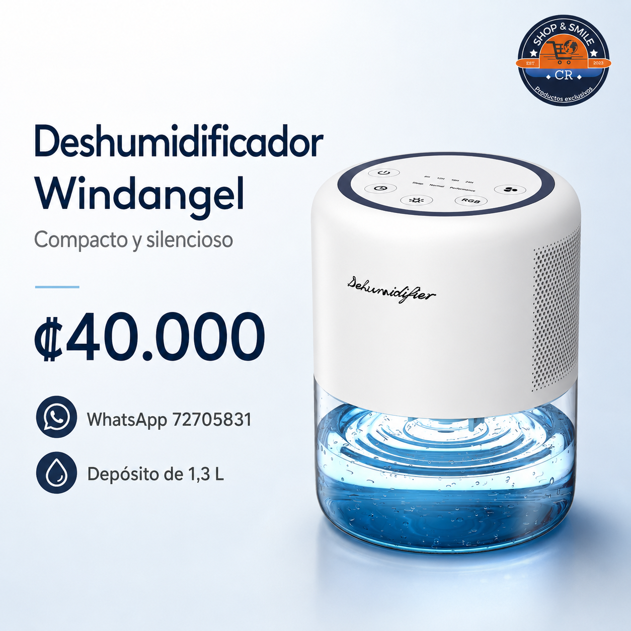 Deshumidificador Windangel blanco de 1,3 litros con precio de 40000 colones